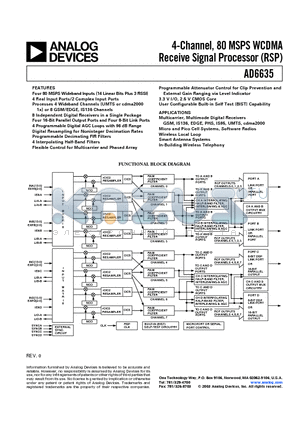 AD6635BB datasheet - 4-Channel, 80 MSPS WCDMA Receive Signal Processor (RSP)