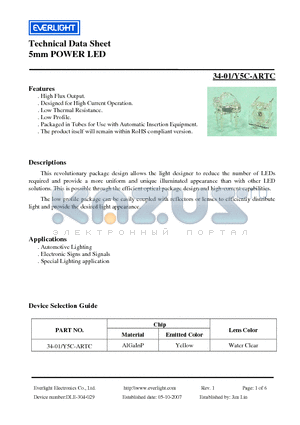 34-01/Y5C-ARTC datasheet - 5mm POWER LED