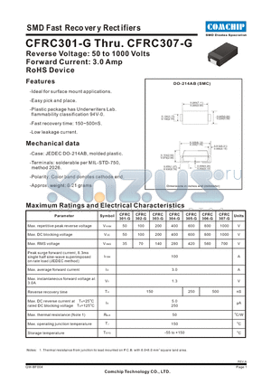 CFRC307-G datasheet - SMD Fast Recovery Rectifiers