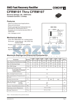 CFRM101 datasheet - SMD Fast Recovery Rectifier