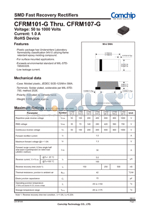 CFRM101-G_12 datasheet - SMD Fast Recovery Rectifiers