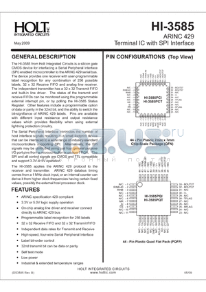 HI-3585 datasheet - ARINC 429 May 2009 Terminal IC with SPI Interface