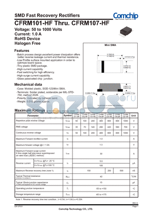 CFRM102-HF datasheet - SMD Fast Recovery Rectifiers
