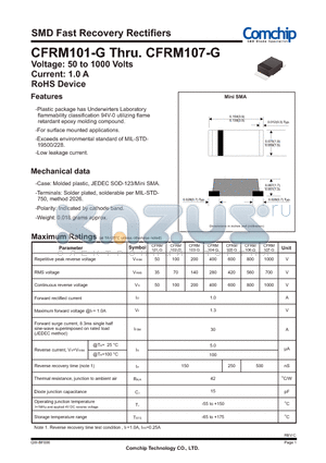 CFRM107-G datasheet - SMD Fast Recovery Rectifiers