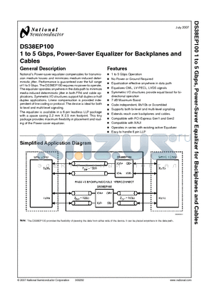 DS38EP100 datasheet - 1 to 5 Gbps, Power-Saver Equalizer for Backplanes and Cables