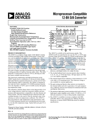 AD667KN datasheet - Microprocessor-Compatible 12-Bit D/A Converter