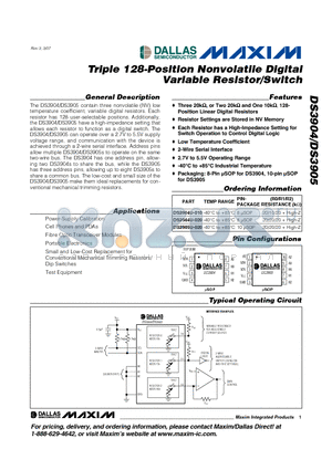 DS3905U-020 datasheet - Triple 128-Position Nonvolatile Digital