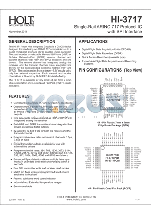 HI-3717PCI datasheet - Single-Rail ARINC 717 Protocol IC with SPI Interface