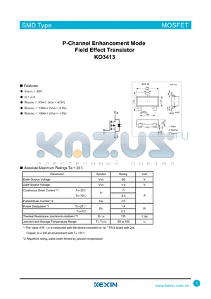 KO3413 datasheet - P-Channel Enhancement Mode Field Effect Transistor