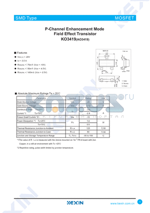 KO3419 datasheet - P-Channel Enhancement Mode Field Effect Transistor