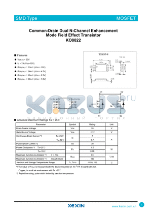 KO8822 datasheet - Common-Drain Dual N-Channel Enhancement Mode Field Effect Transistor