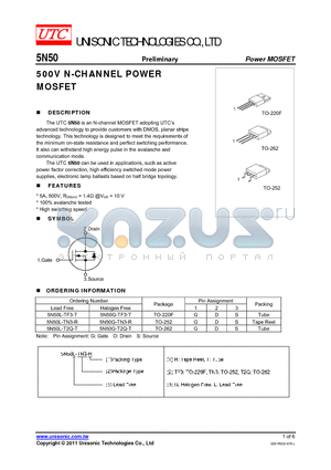 5N50 datasheet - 500V N-CHANNEL POWER MOSFET