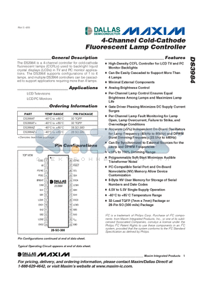 DS3984T+ datasheet - 4-Channel Cold-Cathode Fluorescent Lamp Controller