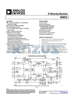 AD6653BCPZ-125 datasheet - IF Diversity Receiver