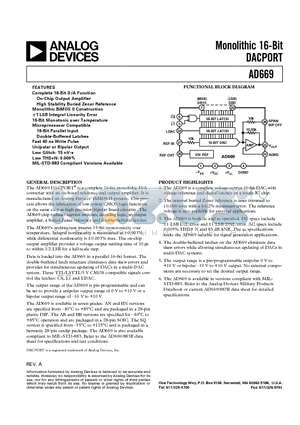 AD669SQ datasheet - Monolithic 16-Bit DACPORT