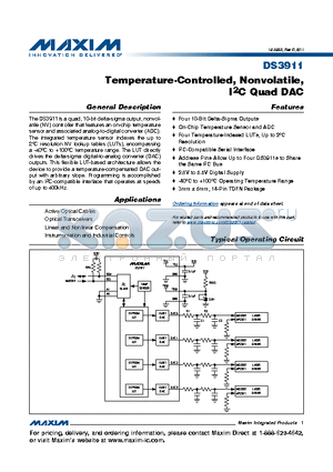 DS3911 datasheet - Temperature-Controlled, Nonvolatile, I2C Quad DAC