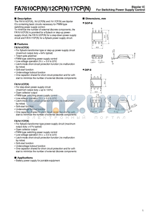 FA7610CP datasheet - FA7610CPN/FA7612CPN/FA7617CPN Bipolar IC Switching Power Supply Control