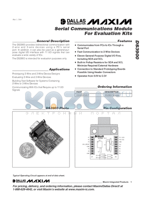 DS3900EVKIT datasheet - Serial Communications Module For Evaluation Kits