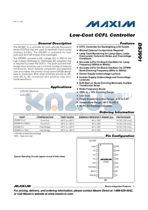 DS3991VR datasheet - Low-Cost CCFL Controller