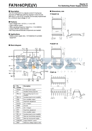 FA7616CP datasheet - Bipolar IC For Switching Power Supply Control