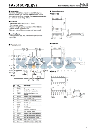 FA7616CPV datasheet - Bipolar IC For Switching Power Supply Control