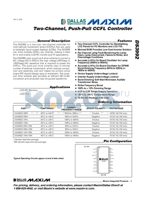DS3992 datasheet - Two-Channel, Push-Pull CCFL Controller