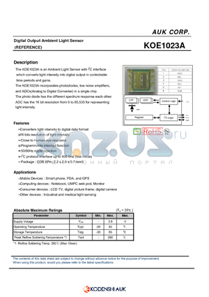 KOE1023A datasheet - Digital Output Ambient Light Sensor