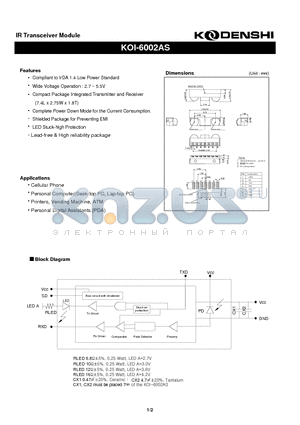 KOI-6002AS datasheet - IR Transceiver Module