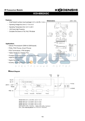 KOI-6002ASC datasheet - IR Transceiver Module