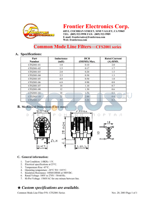 CFS2001-04 datasheet - Common Mode Line Filters