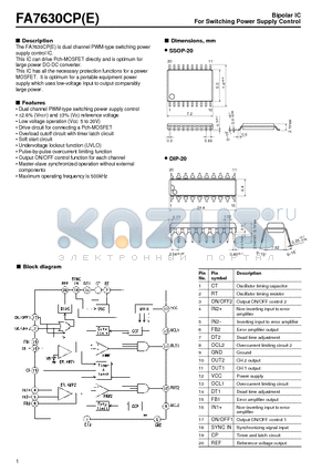FA7630CPE datasheet - Bipolar IC For Switching Power Supply Control