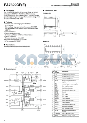FA7622CP datasheet - Bipolar IC For Switching Power Supply Control