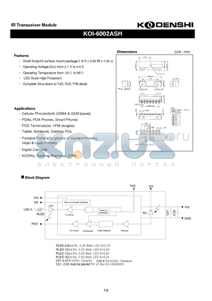 KOI-6002ASH datasheet - IR Transceiver Module