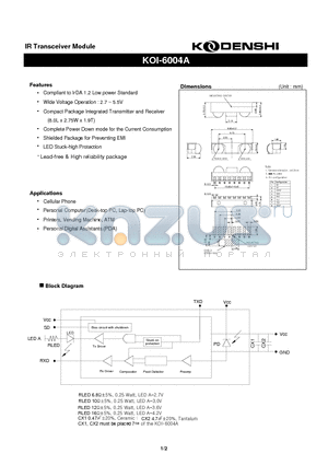 KOI-6004A datasheet - IR Transceiver Module