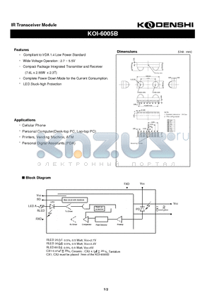 KOI-6005B datasheet - IR Transceiver Module