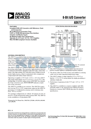 AD673 datasheet - 8-Bit A/D Converter