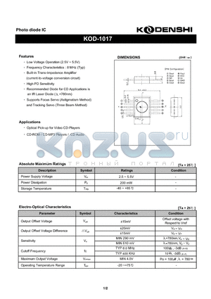 KOD-1017 datasheet - Photo diode IC