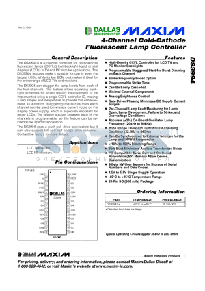 DS3994 datasheet - 4-Channel Cold-Cathode Fluorescent Lamp Controller