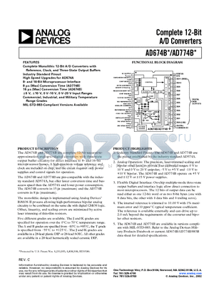 AD674BAR datasheet - Complete 12-Bit A/D Converters