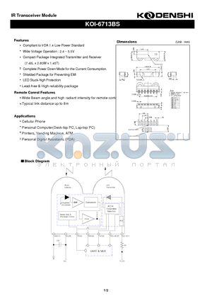 KOI-6713BS datasheet - IR Transceiver Module