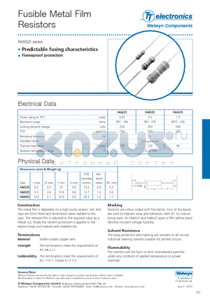 FA8425 datasheet - Fusible Metal Film Resistors