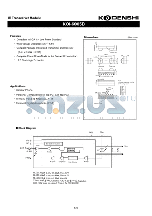 KOI6005B datasheet - IR Transceiver Module
