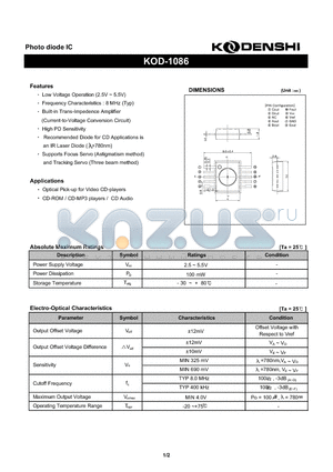 KOD-1086 datasheet - Photo diode IC