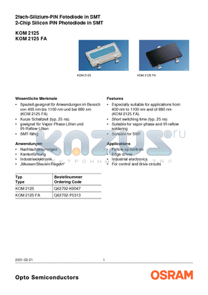 KOM2125 datasheet - 2fach-Silizium-PIN Fotodiode in SMT