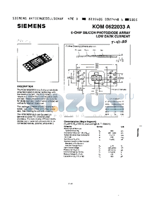 KOM0622033A datasheet - 6-CHIP SILICON PHOTODIODE ARRAY LOW DARK CURRENT