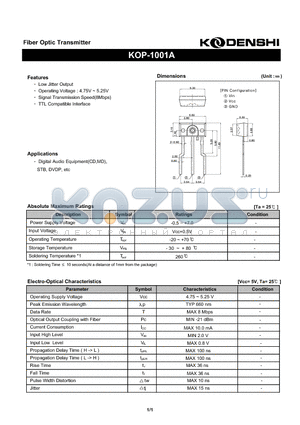 KOP-1001A datasheet - Fiber Optic Transmitter