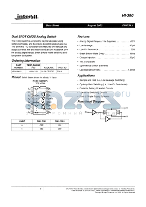HI-390_02 datasheet - Dual SPDT CMOS Analog Switch