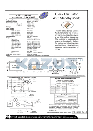 CFS3392-44.736 datasheet - Clock Oscillator With Standby Mode 9x14 mm SMD, 3.3V, CMOS