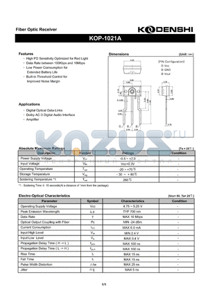 KOP-1021A datasheet - Fiber Optic Receiver