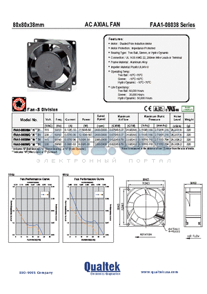 FAA1-08038NHHT31 datasheet - 80x80x38mm AC AXIAL FAN